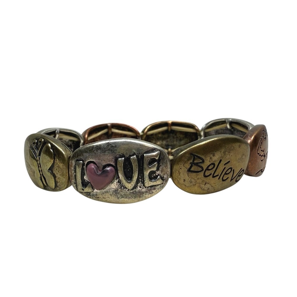 Rustic Copper Stacking Stretch Bracelets Set Boho Charm Rhinestone Jewelry - Picture 4 of 10